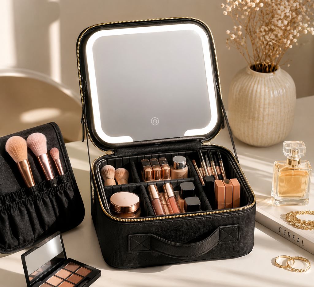 ⭐ Bolso Organizador de Maquillaje con Espejo LED