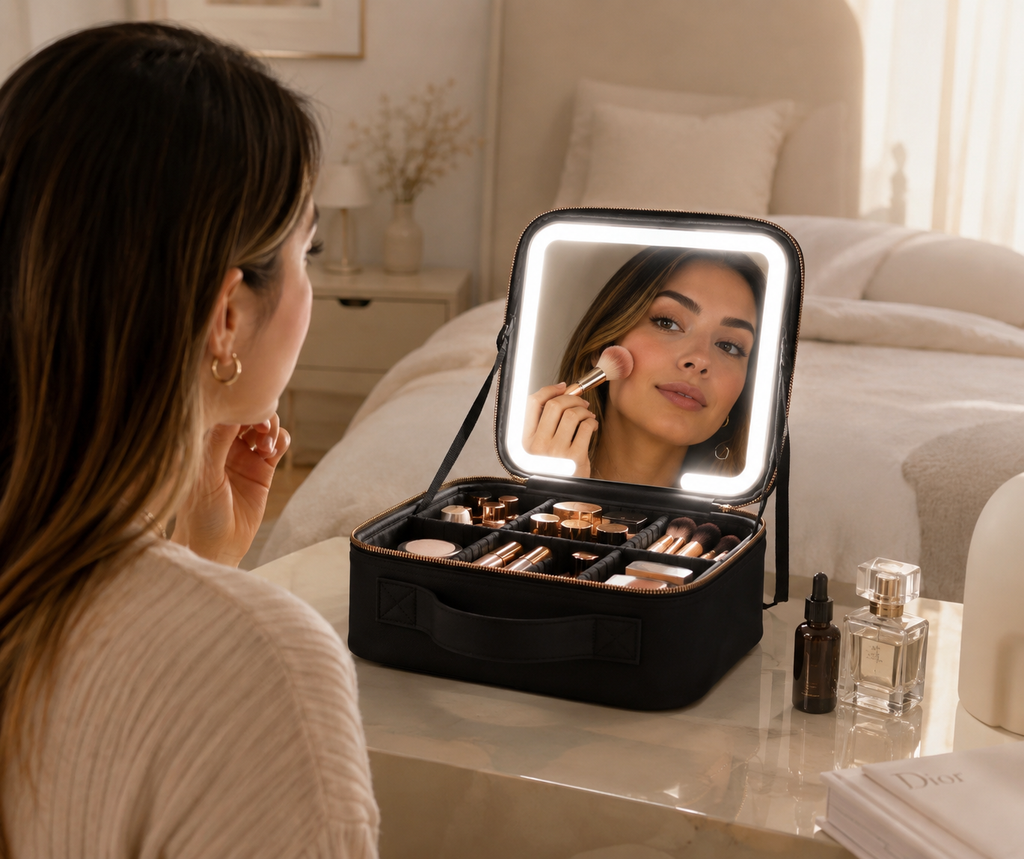 ⭐ Bolso Organizador de Maquillaje con Espejo LED
