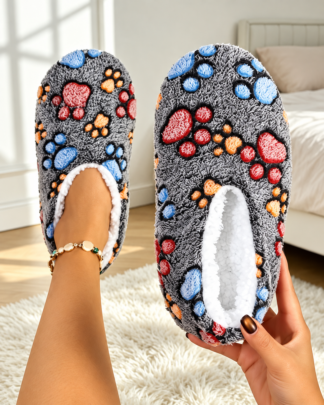 Pantuflas de punto con forro polar